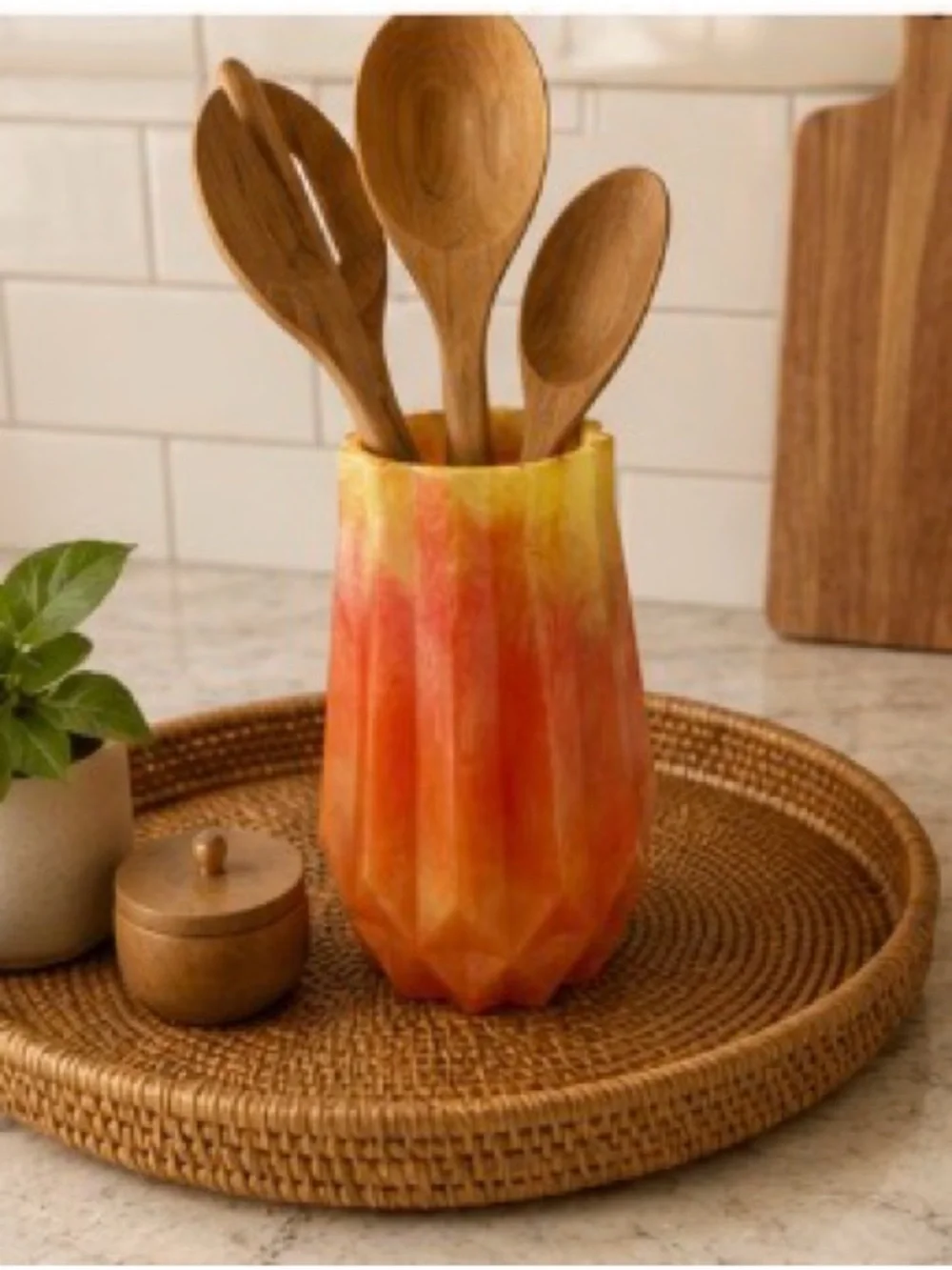 Gradient Orange & Yellow Faceted Decorative Vase